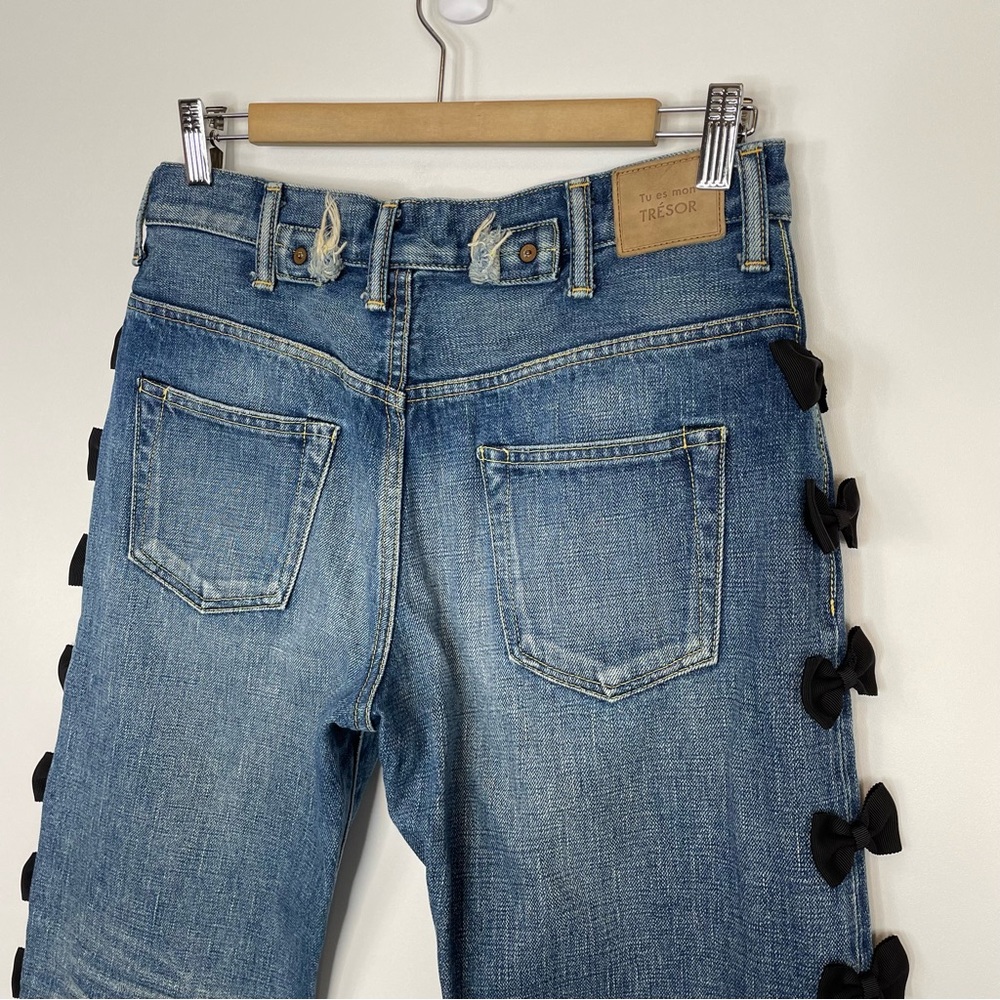 Tu Es Mon Tresor Japan Selvedge Denim Button Fly Bow Jeans - Picture 9 of 13